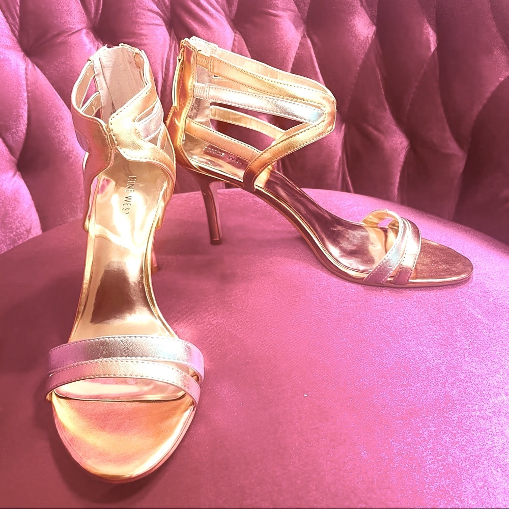 Gold Copper & Silver Nine West Ankle Zip Heels